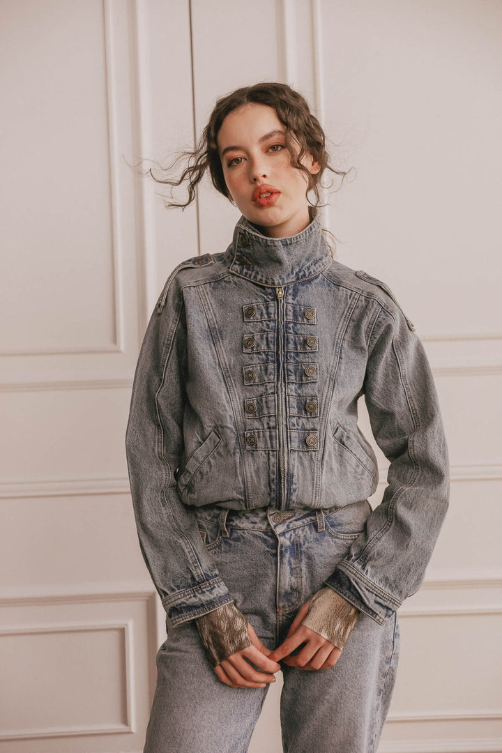 Chaqueta Bomber Military Azul