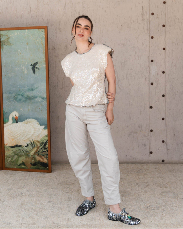 Jean Balloon Velvet Ivory, jean en algodón