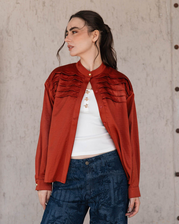 Camisa Eugenia Terracota, camisa en poliéster
