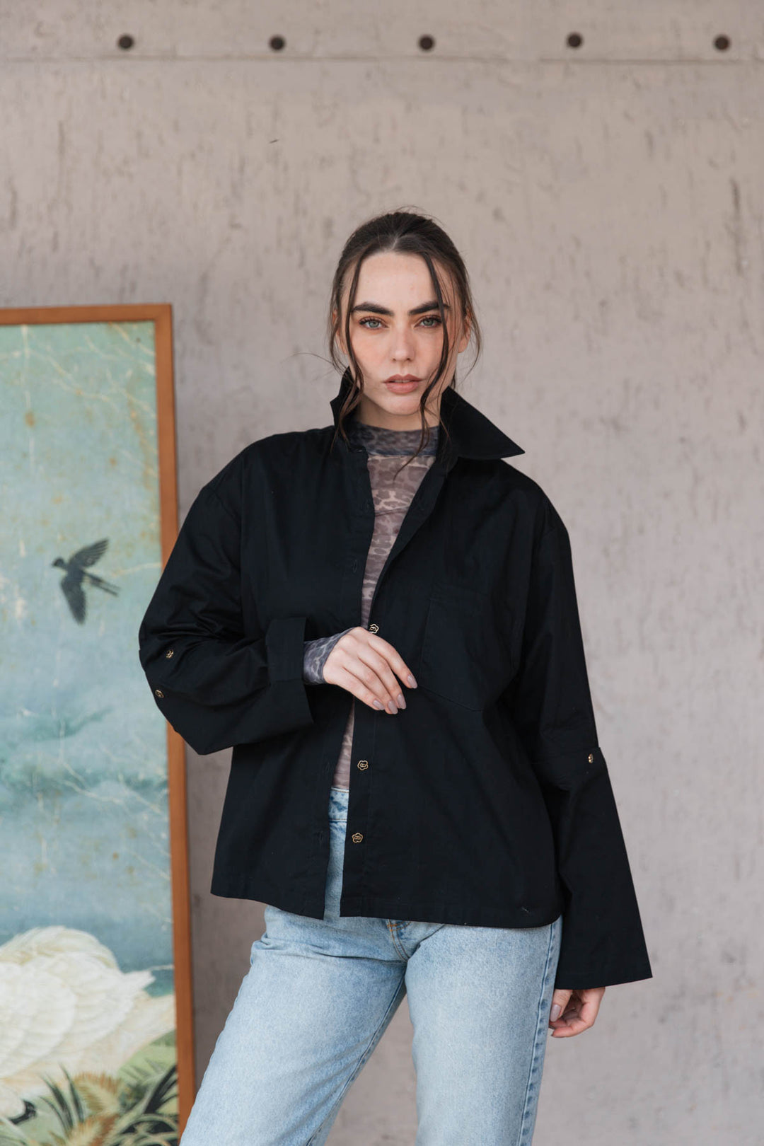 Camisa Petit Blossom Black, camisa en algodón