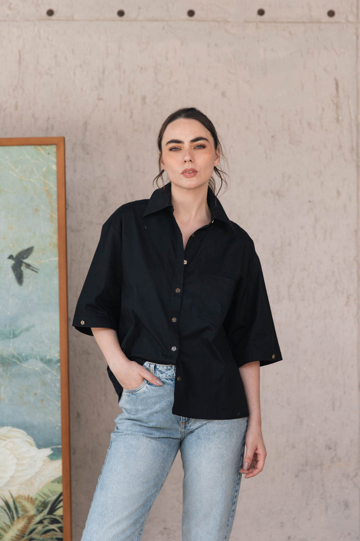 Camisa Petit Blossom Black, camisa en algodón