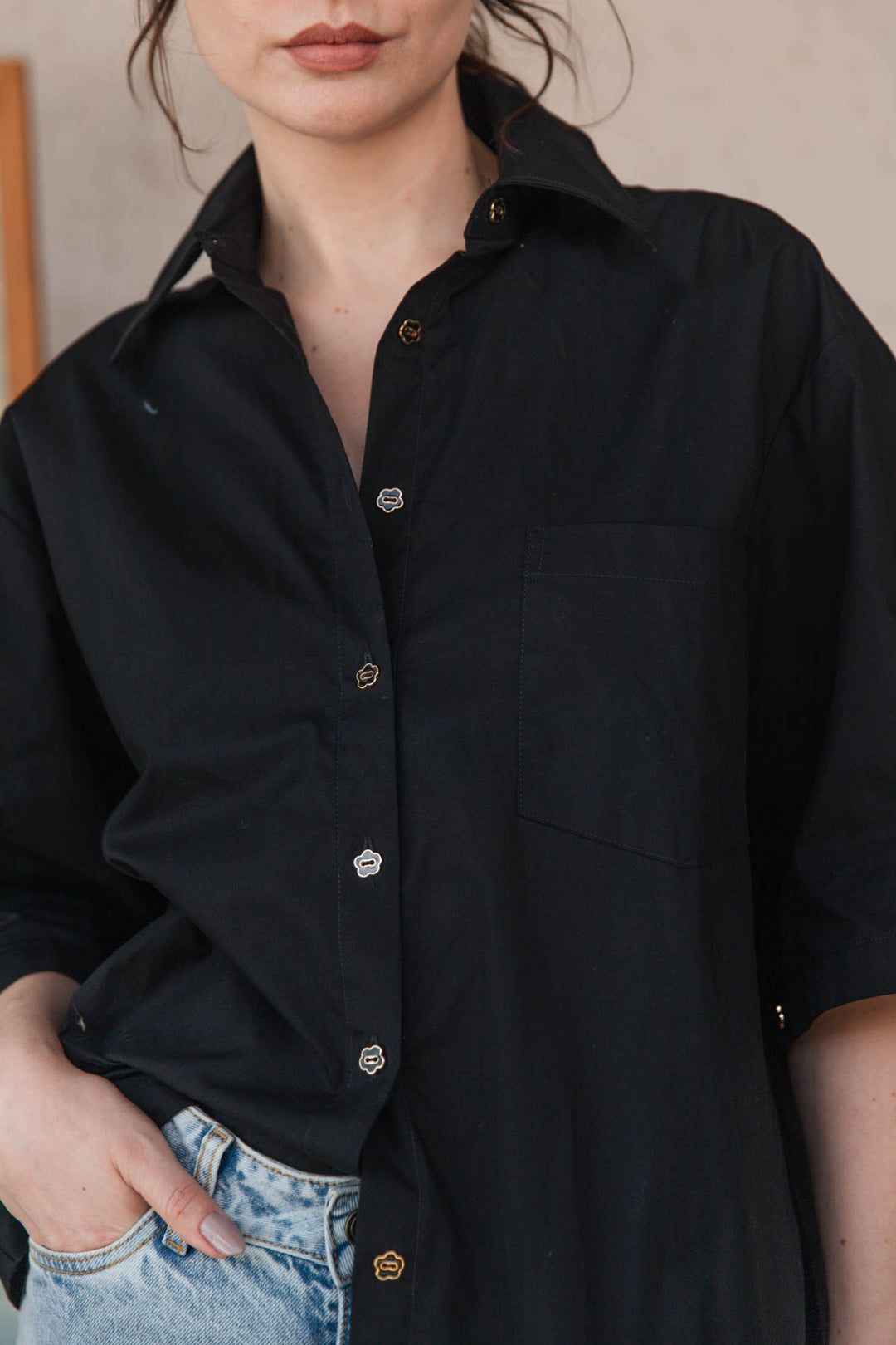 Camisa Petit Blossom Black, camisa en algodón