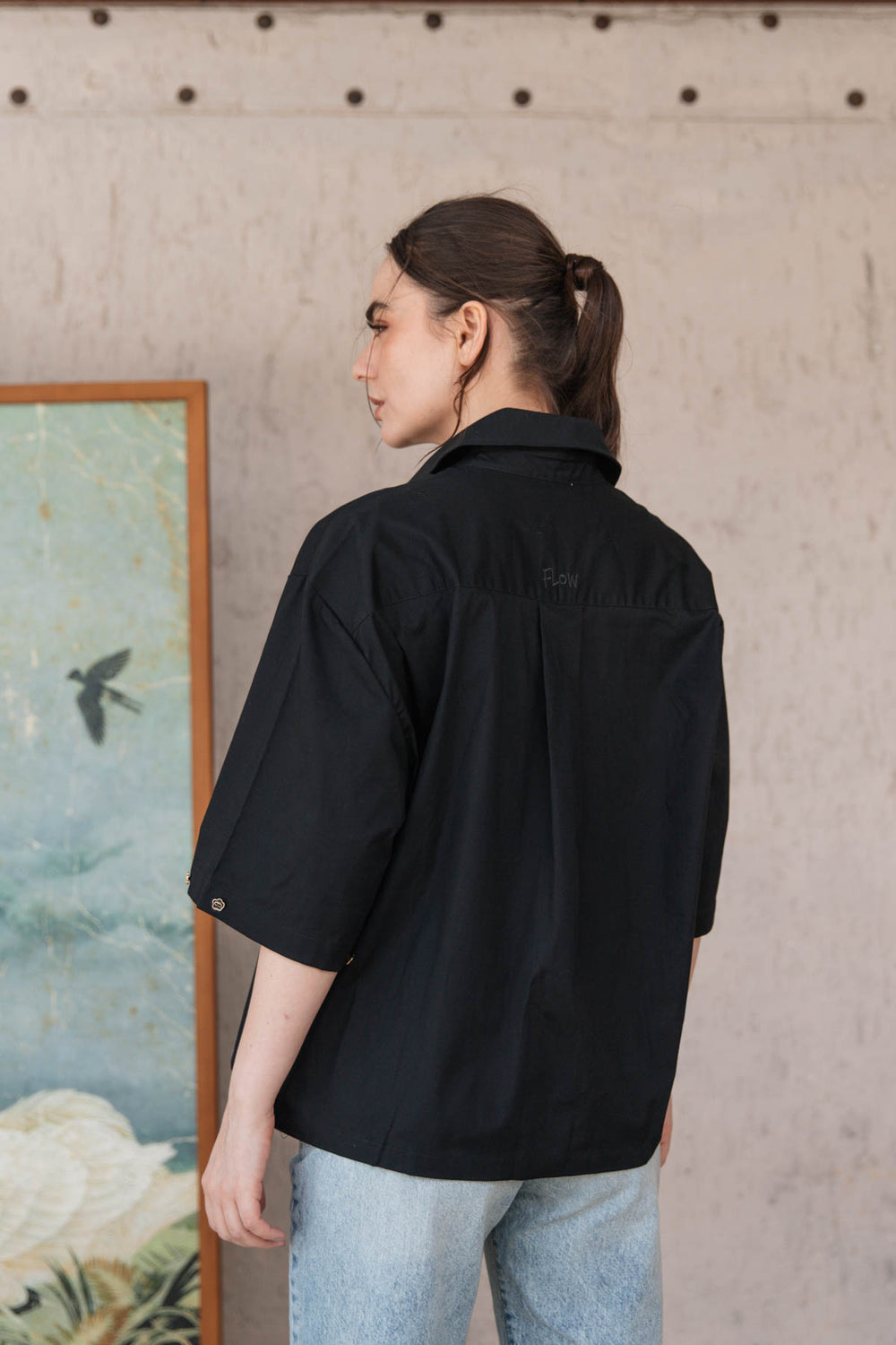 Camisa Petit Blossom Black, camisa en algodón