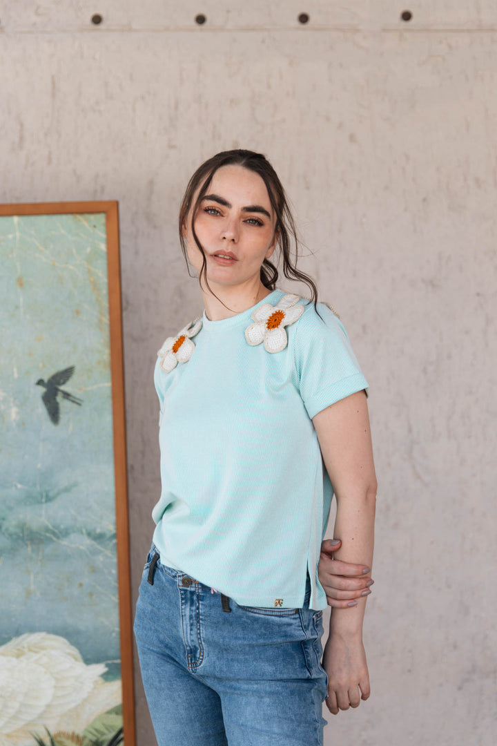 Top Daisy Aqua, top en algodón