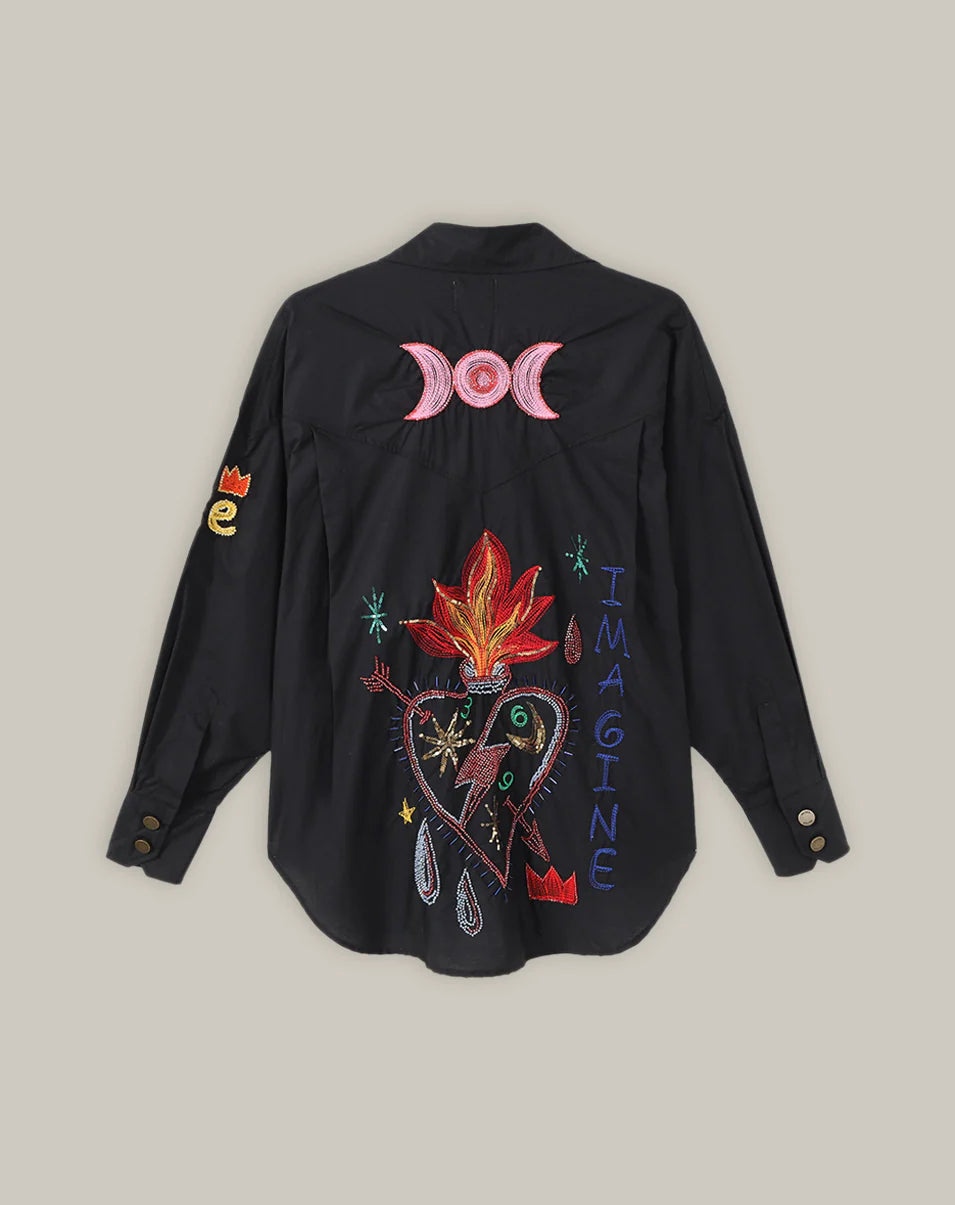 Adelyne Denim Emb Shirt Black