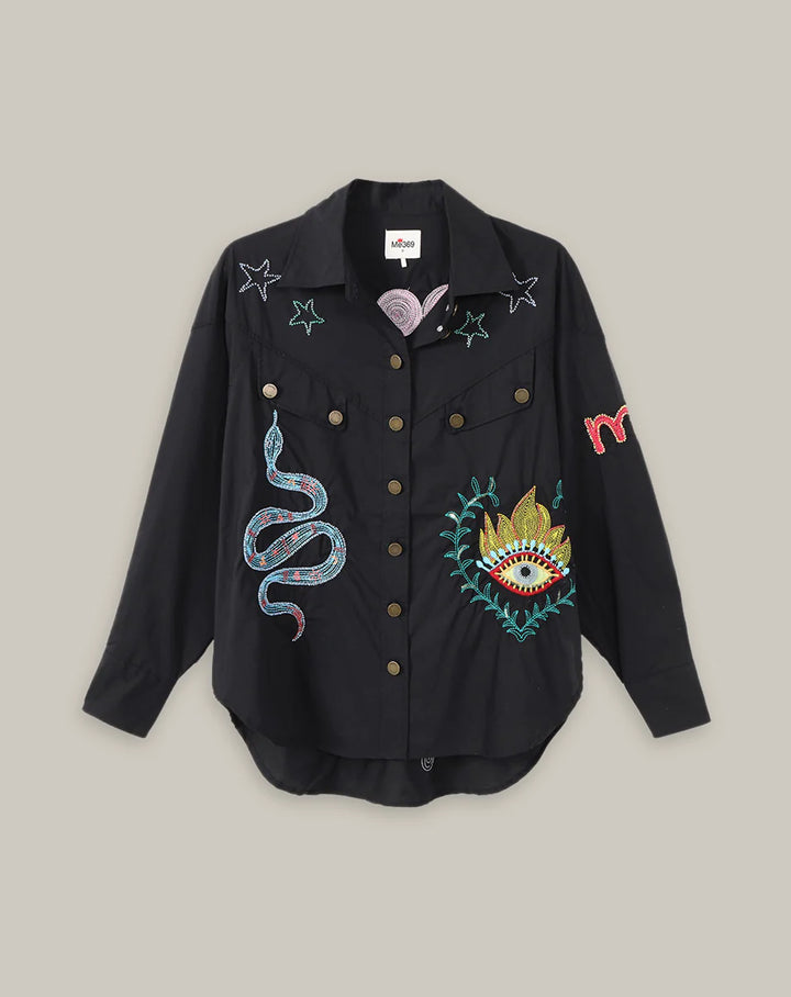 Adelyne Denim Emb Shirt Black