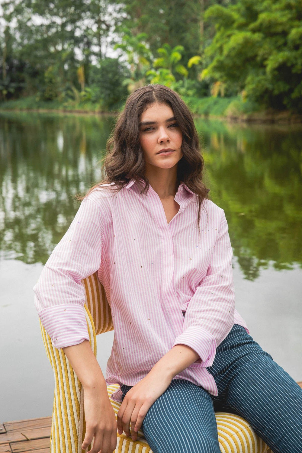 Camisa Shiny Heart Hot Pink - Flow