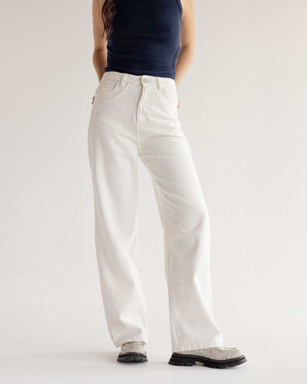 Jean Pockets Off White, jean en algodón