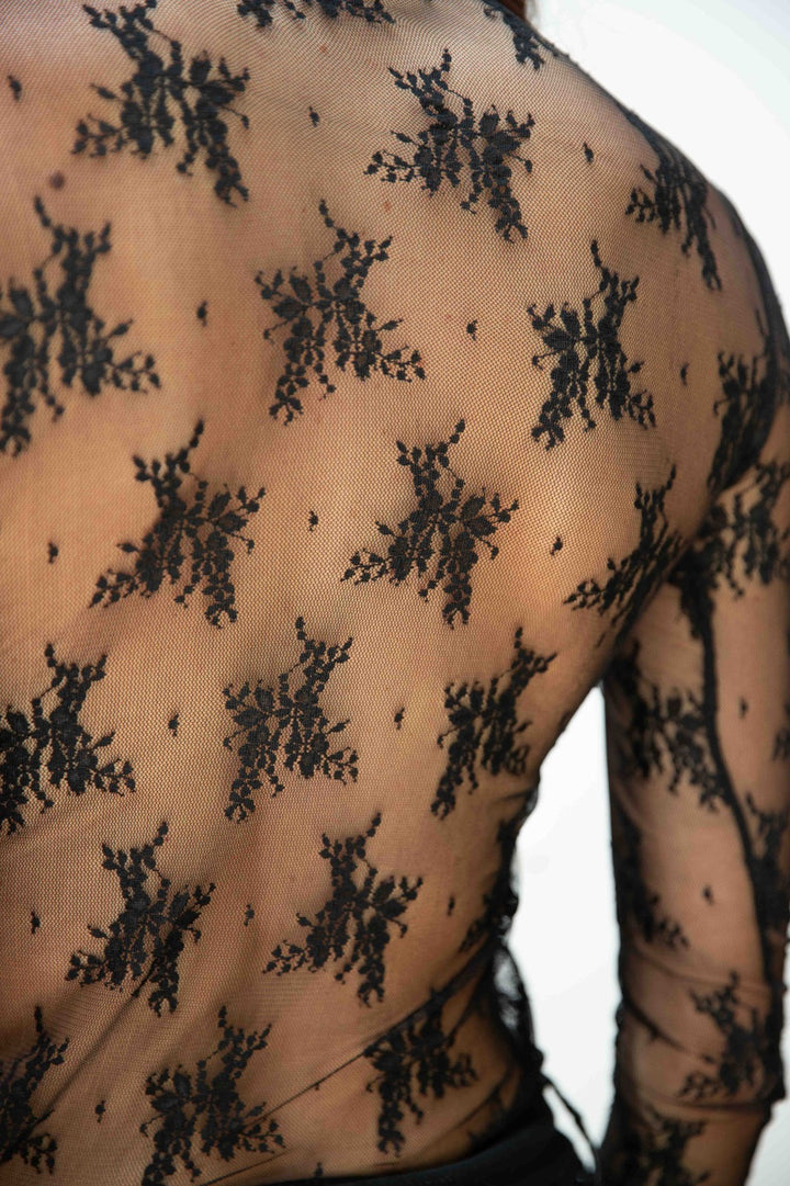 Top Mesh Flower Black