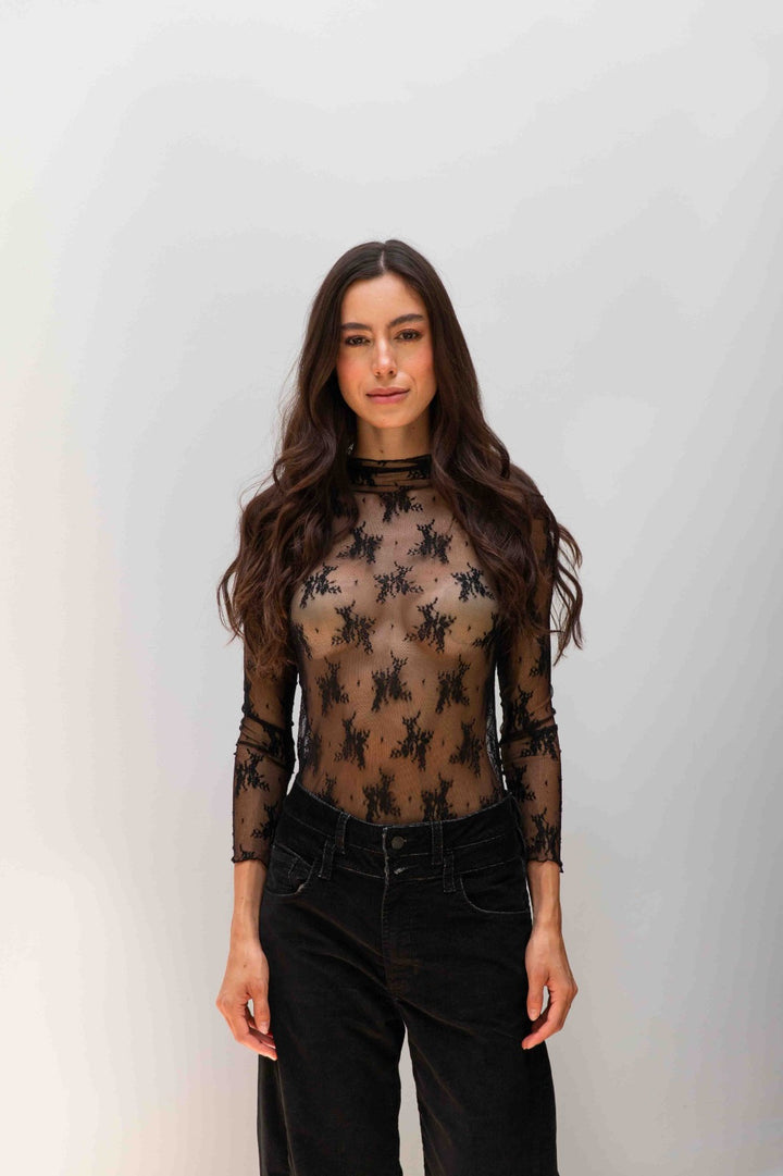 Top Mesh Flower Black